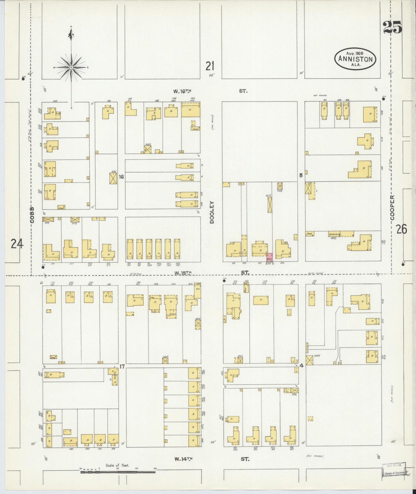 Sanborn Fire Insurance Map from Anniston, Calhoun County, Alabama (1905), Sheet #0025 - Complete Map Set gallery image, historic Sanborn map, vintage wall art, Alabama Alabama