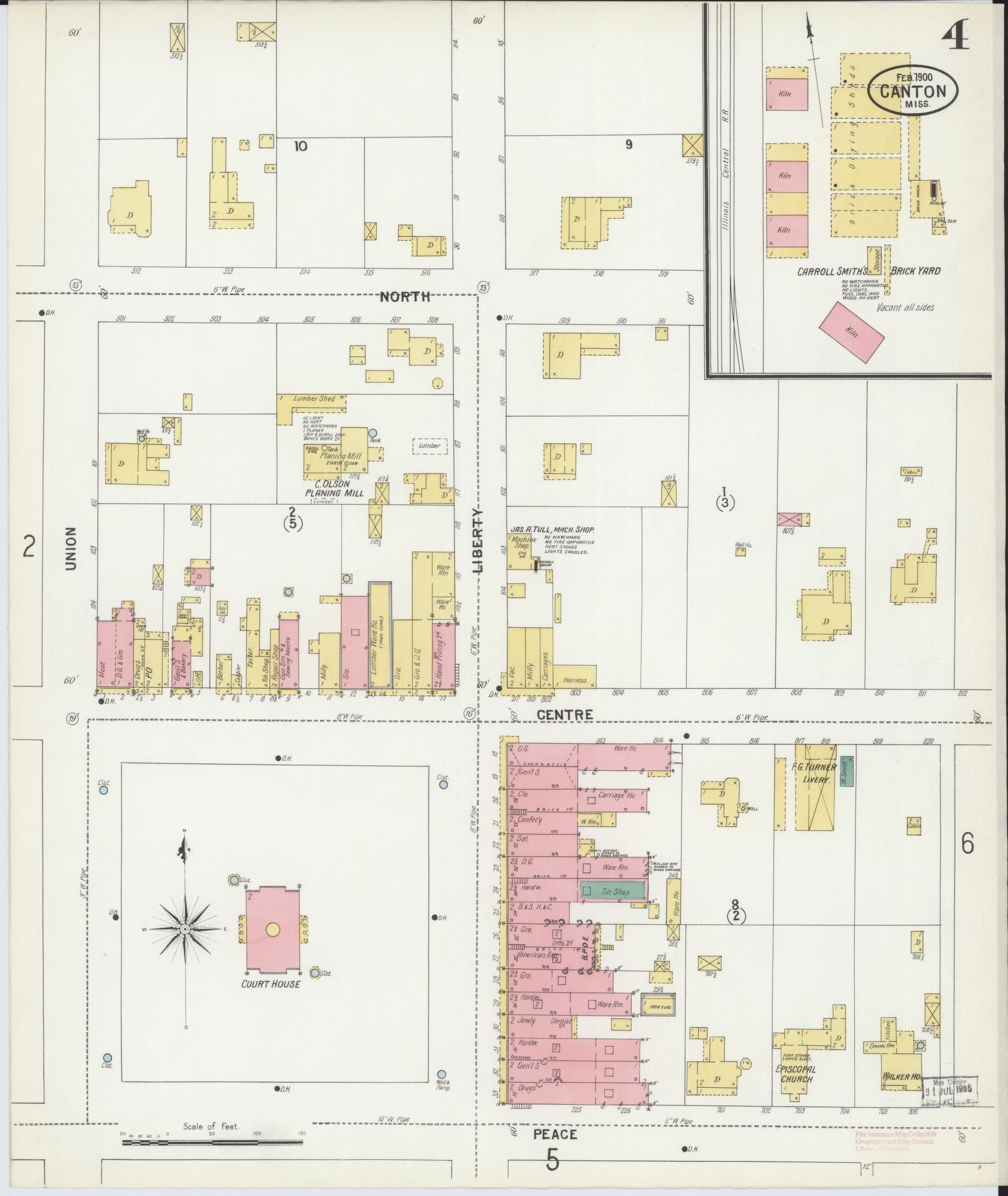 Sanborn Fire Insurance Map from Canton, Madison County, Mississippi (1900), Sheet #0004 - Historic Sanborn Fire Insurance Map Print, vintage old map wall art, antique decor, genealogy gift, Mississippi Mississippi map