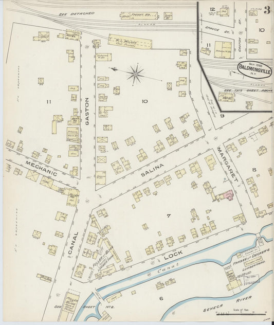 Sanborn Fire Insurance Map from Baldwinsville, Onondaga County, New York (1885), Sheet #0003 - Historic Sanborn Fire Insurance Map Print, vintage old map wall art, antique decor, genealogy gift, New York New York map