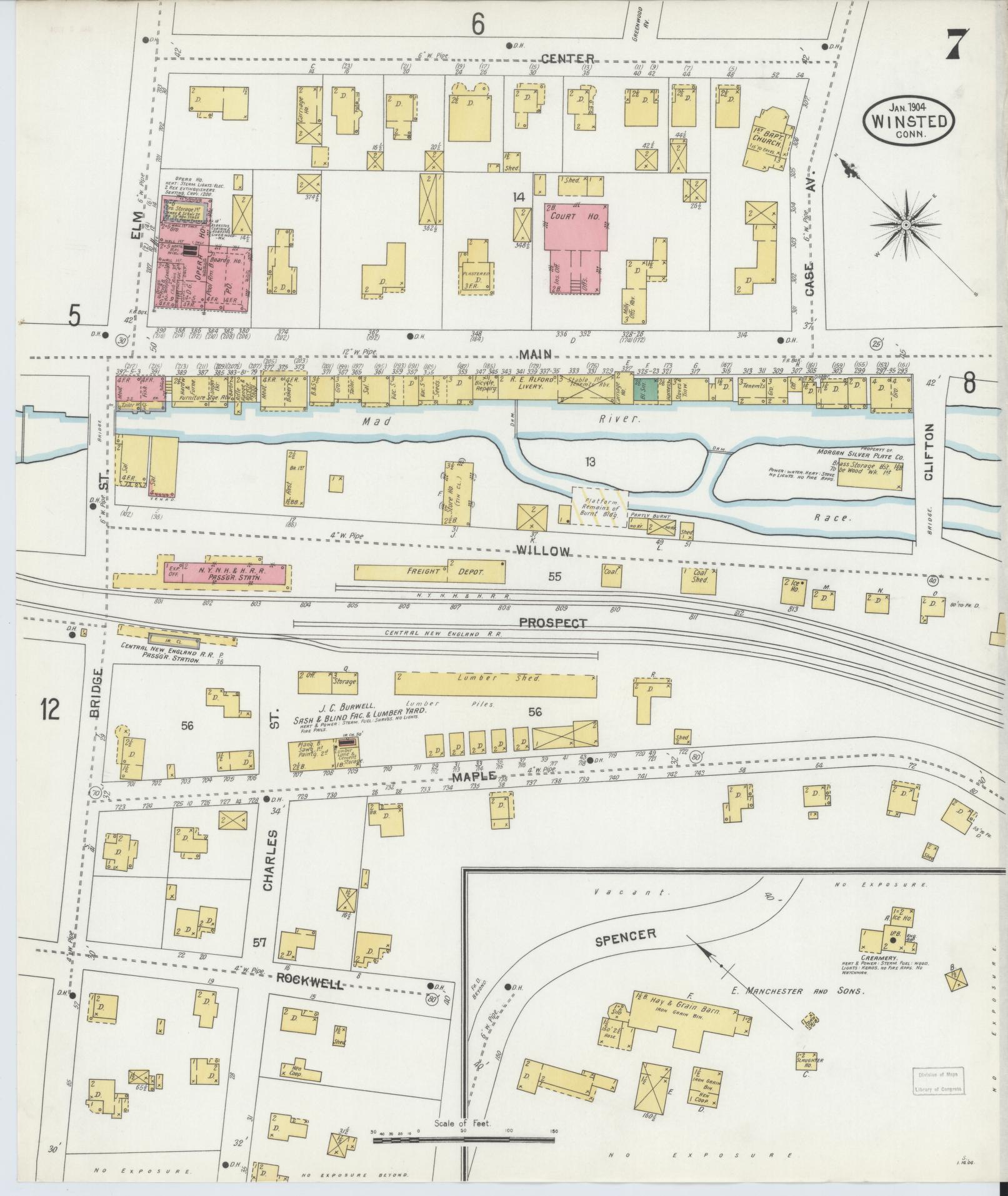 Sanborn Fire Insurance Map from Winsted, Litchfield County, Connecticut (1904), Sheet #0007 - Complete Map Set gallery image, historic Sanborn map, vintage wall art, Connecticut Connecticut