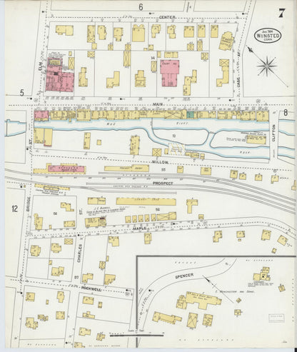 Sanborn Fire Insurance Map from Winsted, Litchfield County, Connecticut (1904), Sheet #0007 - Complete Map Set gallery image, historic Sanborn map, vintage wall art, Connecticut Connecticut