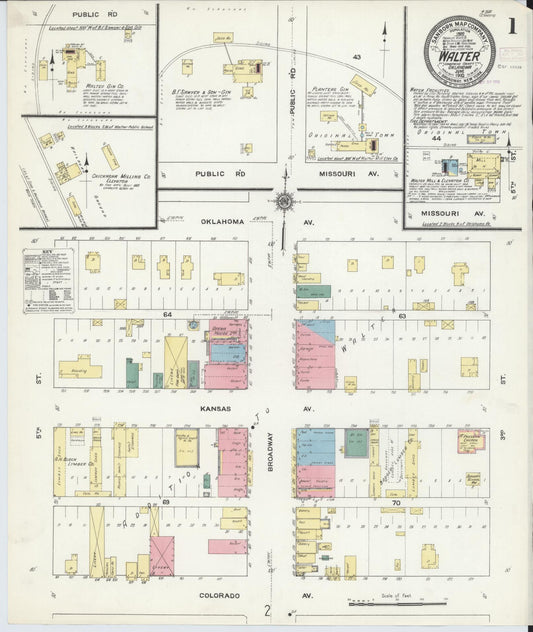 Sanborn Fire Insurance Map from Walters, Cotton County, Oklahoma (1910), Sheet #0001 - Complete Map Set gallery image, historic Sanborn map, vintage wall art, Oklahoma Oklahoma