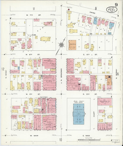 Sanborn Fire Insurance Map from Peru, Miami County, Indiana (1912), Sheet #0009 - Complete Map Set gallery image, historic Sanborn map, vintage wall art, Indiana Indiana