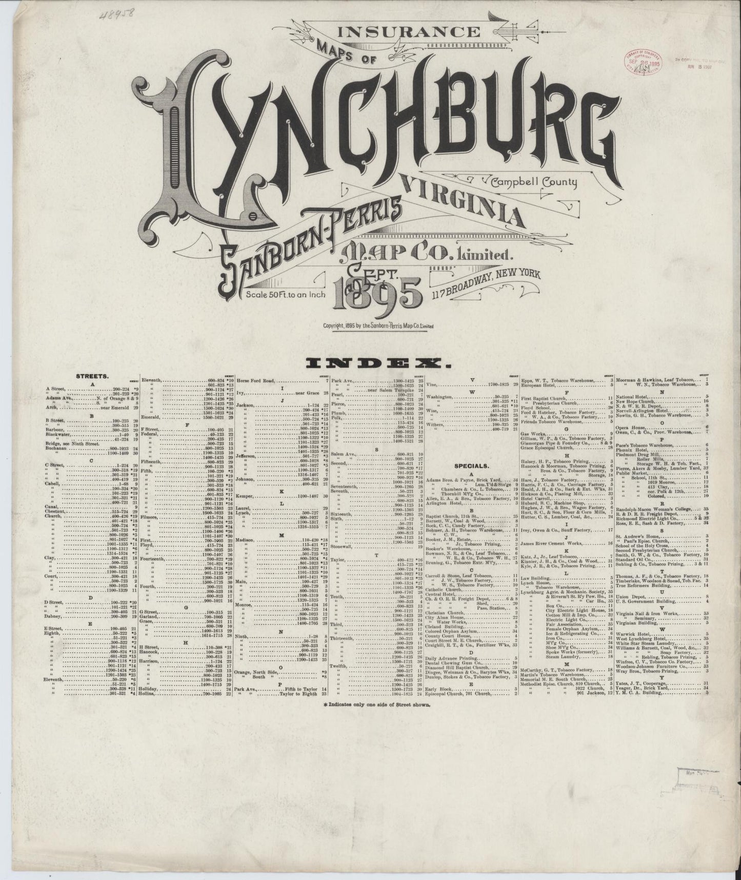 Sanborn Fire Insurance Map from Lynchburg, Independent Cities, Virginia. (1895) – Historic Sanborn Fire Insurance Map Print