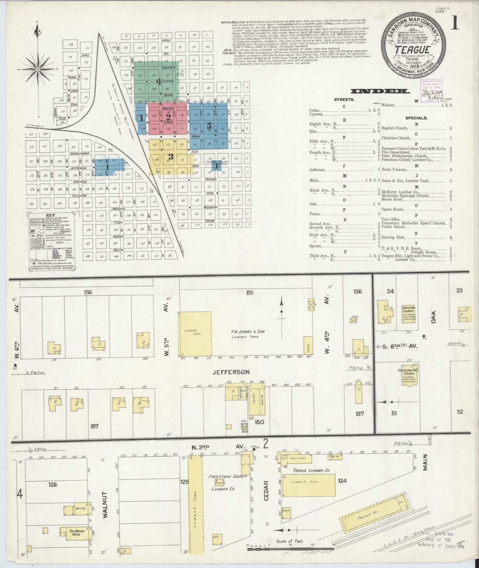 Sanborn Fire Insurance Map from Teague, Freestone County, Texas. (1908) – Historic Sanborn Fire Insurance Map Print
