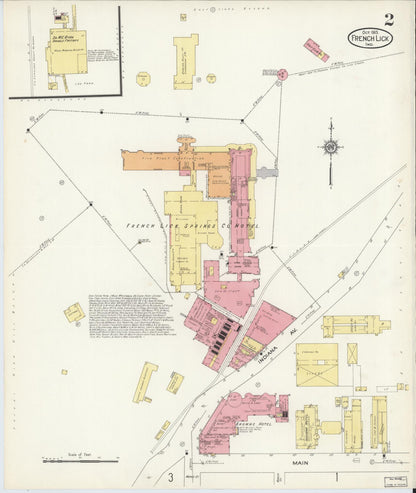 Sanborn Fire Insurance Map from French Lick, Orange County, Indiana (1913), Sheet #0002 - Complete Map Set gallery image, historic Sanborn map, vintage wall art, Indiana Indiana