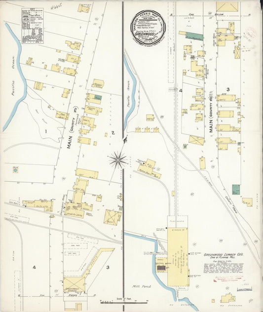 Sanborn Fire Insurance Map from Greenwood, Mendocino County, California (1894), Sheet #0001 - Historic Sanborn Fire Insurance Map Print, vintage old map wall art, antique decor, genealogy gift, California California map