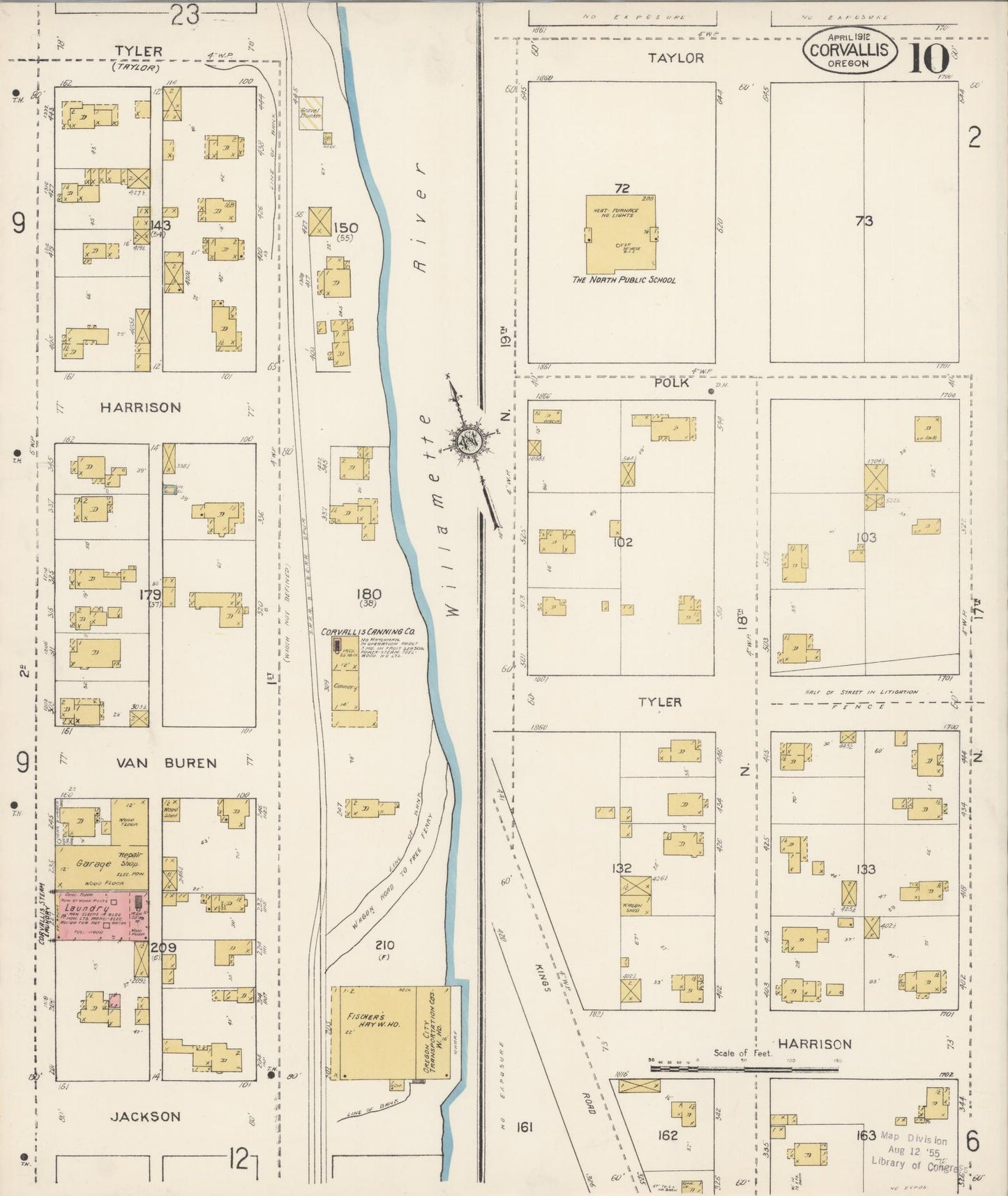 Sanborn Fire Insurance Map from Corvallis, Benton County, Oregon (1912), Sheet #0010 - Historic Sanborn Fire Insurance Map Print, vintage old map wall art, antique decor, genealogy gift, Oregon Oregon map