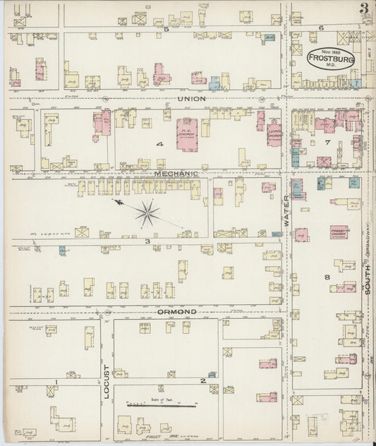 Sanborn Fire Insurance Map from Frostburg, Allegany County, Maryland (1885), Sheet #0003 - Historic Sanborn Fire Insurance Map Print, vintage old map wall art