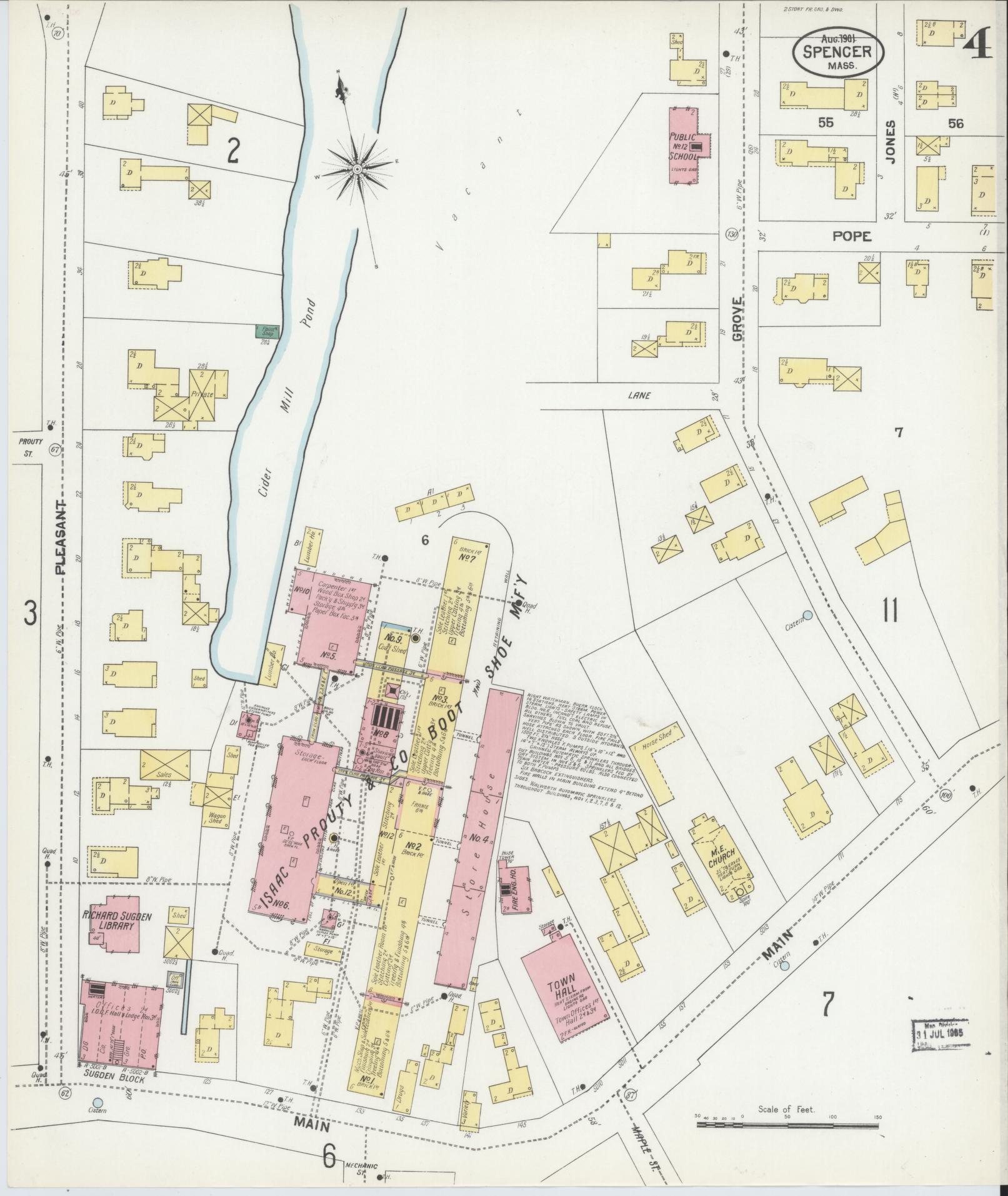 Sanborn Fire Insurance Map from Spencer, Worcester County, Massachusetts (1901), Sheet #0004 - Complete Map Set gallery image, historic Sanborn map, vintage wall art, Massachusetts Massachusetts