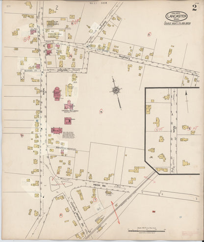 Sanborn Fire Insurance Map from Lancaster, Worcester County, Massachusetts (1945), Sheet #0002 - Historic Sanborn Fire Insurance Map Print, vintage old map wall art, antique decor, genealogy gift, Massachusetts Massachusetts map