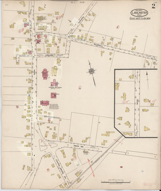 Sanborn Fire Insurance Map from Lancaster, Worcester County, Massachusetts (1945), Sheet #0002 - Historic Sanborn Fire Insurance Map Print, vintage old map wall art, antique decor, genealogy gift, Massachusetts Massachusetts map
