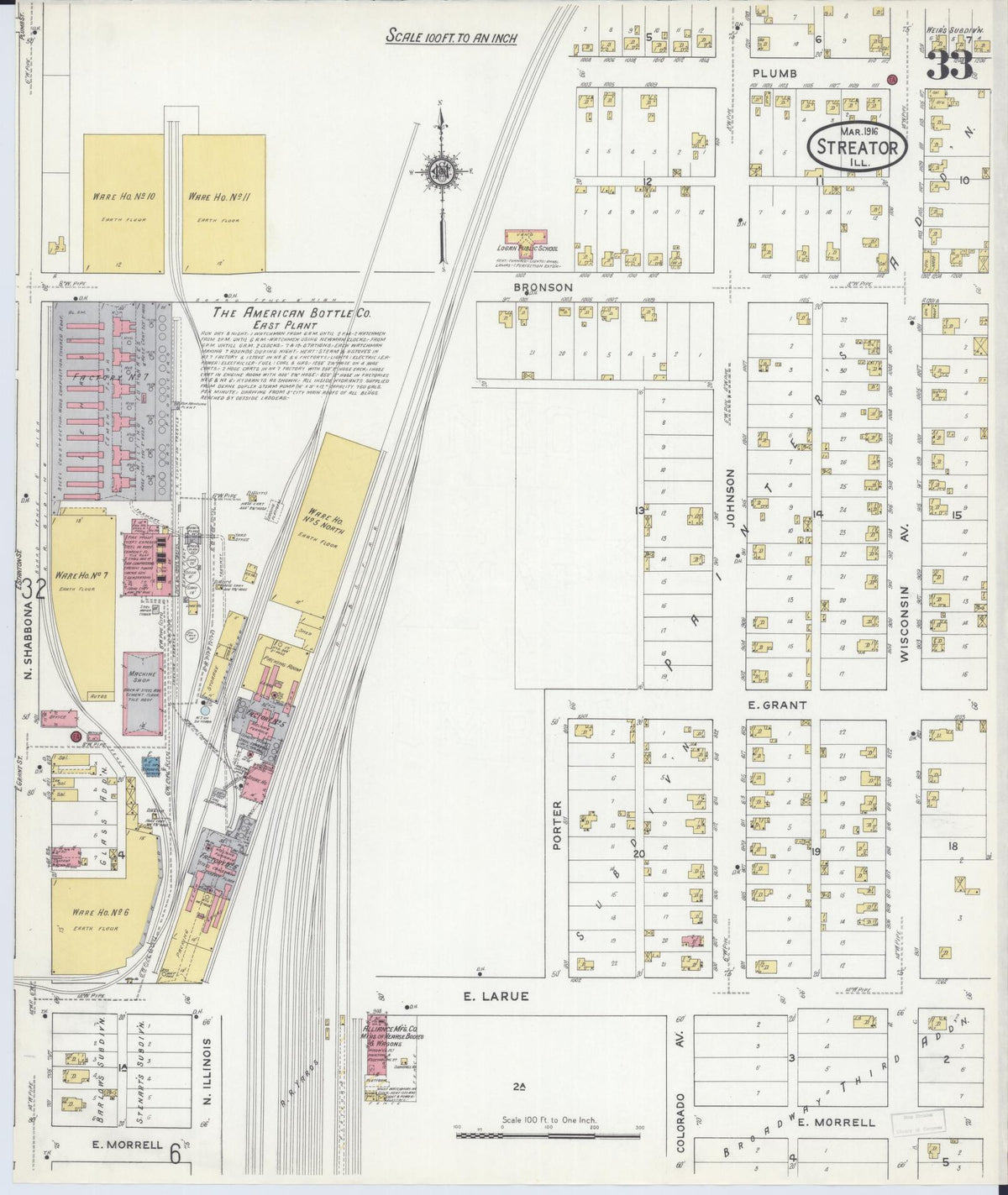 Sanborn Fire Insurance Map from Streator, La Salle County, Illinois (1916), Sheet #0033 - Complete Map Set gallery image, historic Sanborn map, vintage wall art, Illinois Illinois