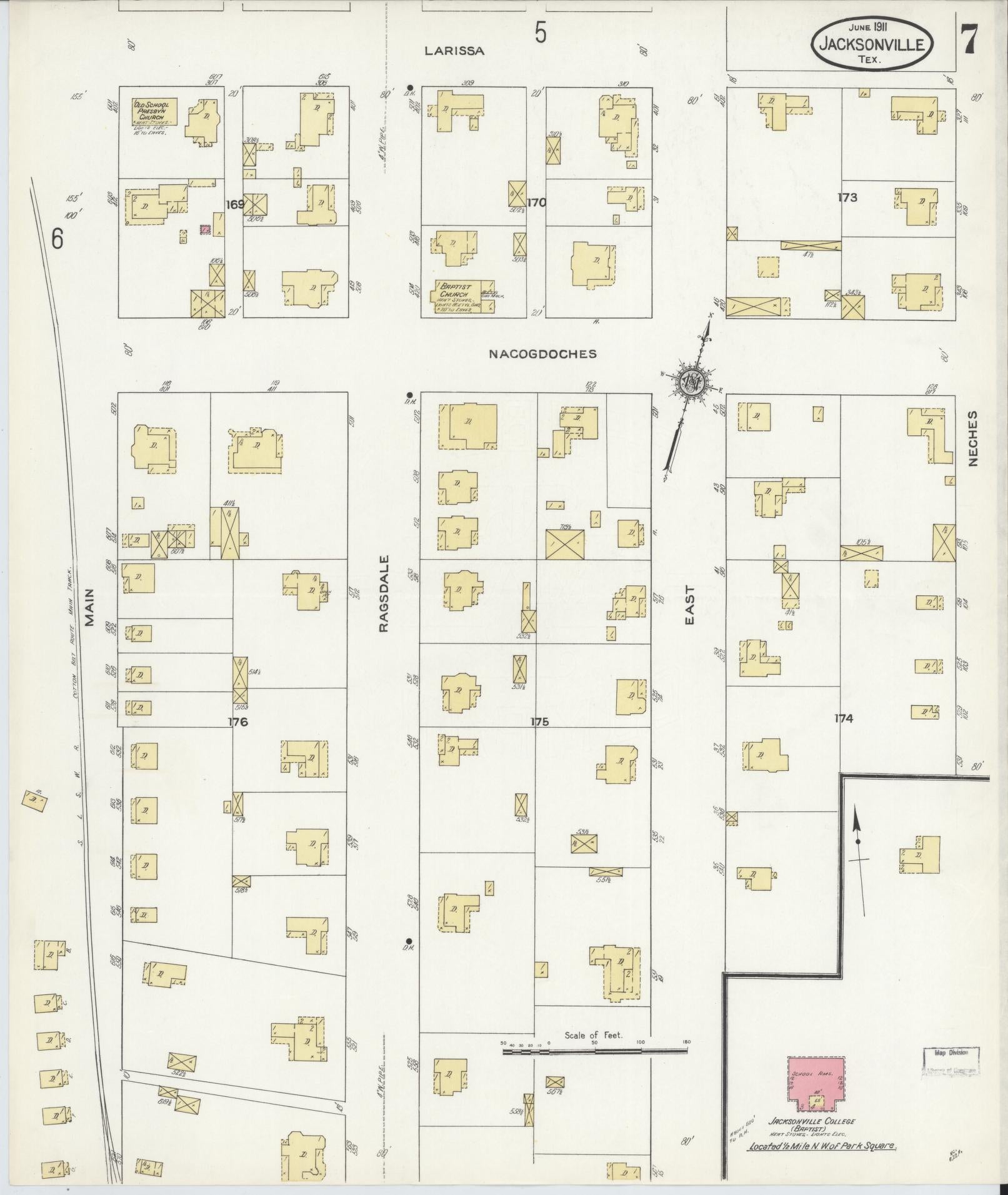 Sanborn Fire Insurance Map from Jacksonville, Cherokee County, Texas. (1911), Sheet 7 – Historic Sanborn Fire Insurance Map Print