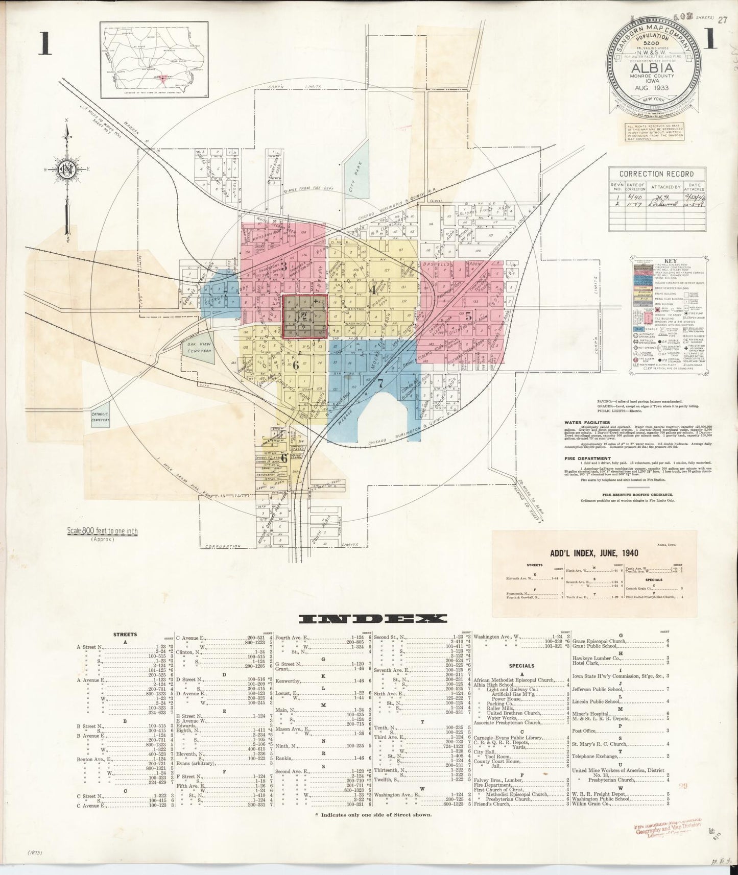 Sanborn Fire Insurance Map from Albia, Monroe County, Iowa (1947), Sheet #0001 - Historic Sanborn Fire Insurance Map Print
