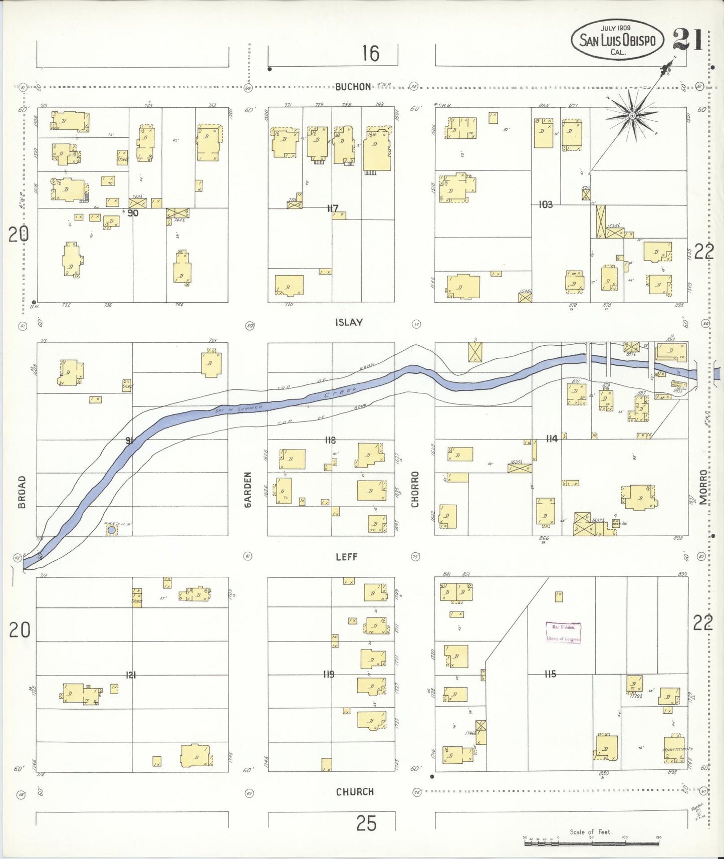 Sanborn Fire Insurance Map from San Luis Obispo, San Luis Obispo County, California (1909), Sheet #0021 - Complete Map Set gallery image, historic Sanborn map, vintage wall art, California California