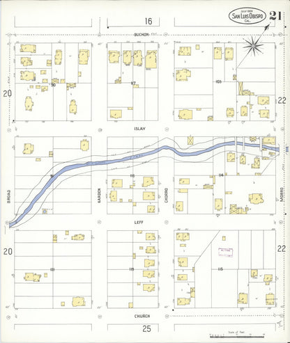 Sanborn Fire Insurance Map from San Luis Obispo, San Luis Obispo County, California (1909), Sheet #0021 - Complete Map Set gallery image, historic Sanborn map, vintage wall art, California California