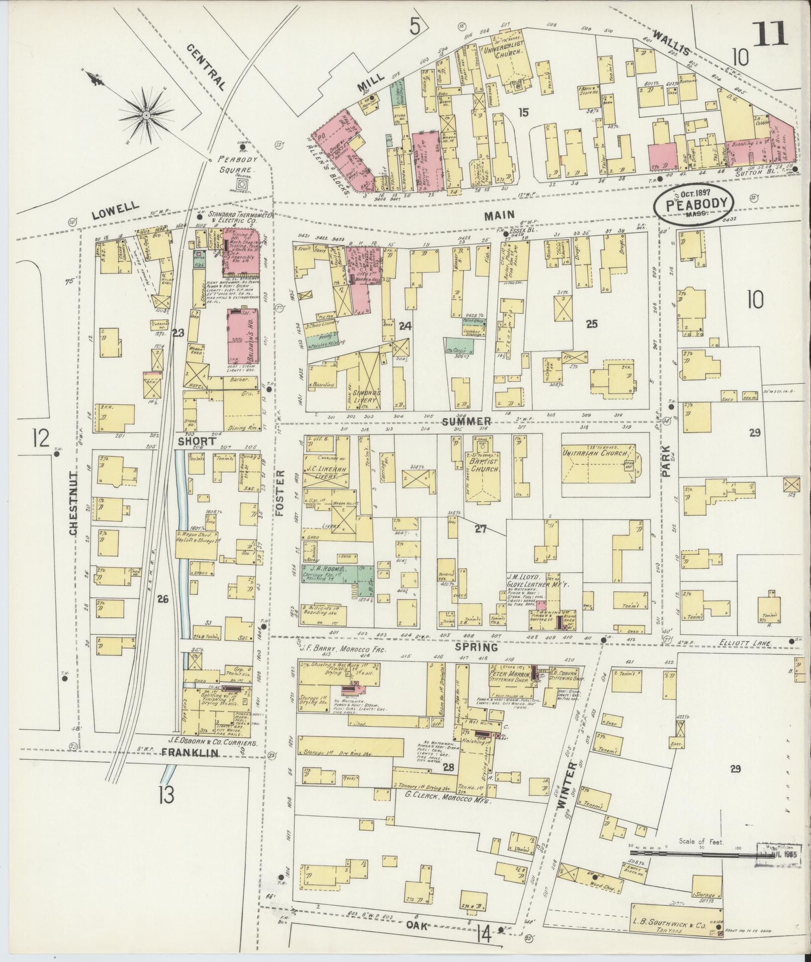 Sanborn Fire Insurance Map from Peabody, Essex County, Massachusetts (1897), Sheet #0011 - Historic Sanborn Fire Insurance Map Print, vintage old map wall art, antique decor, genealogy gift, Massachusetts Massachusetts map
