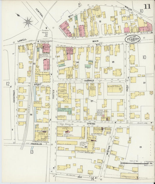Sanborn Fire Insurance Map from Peabody, Essex County, Massachusetts (1897), Sheet #0011 - Historic Sanborn Fire Insurance Map Print, vintage old map wall art, antique decor, genealogy gift, Massachusetts Massachusetts map