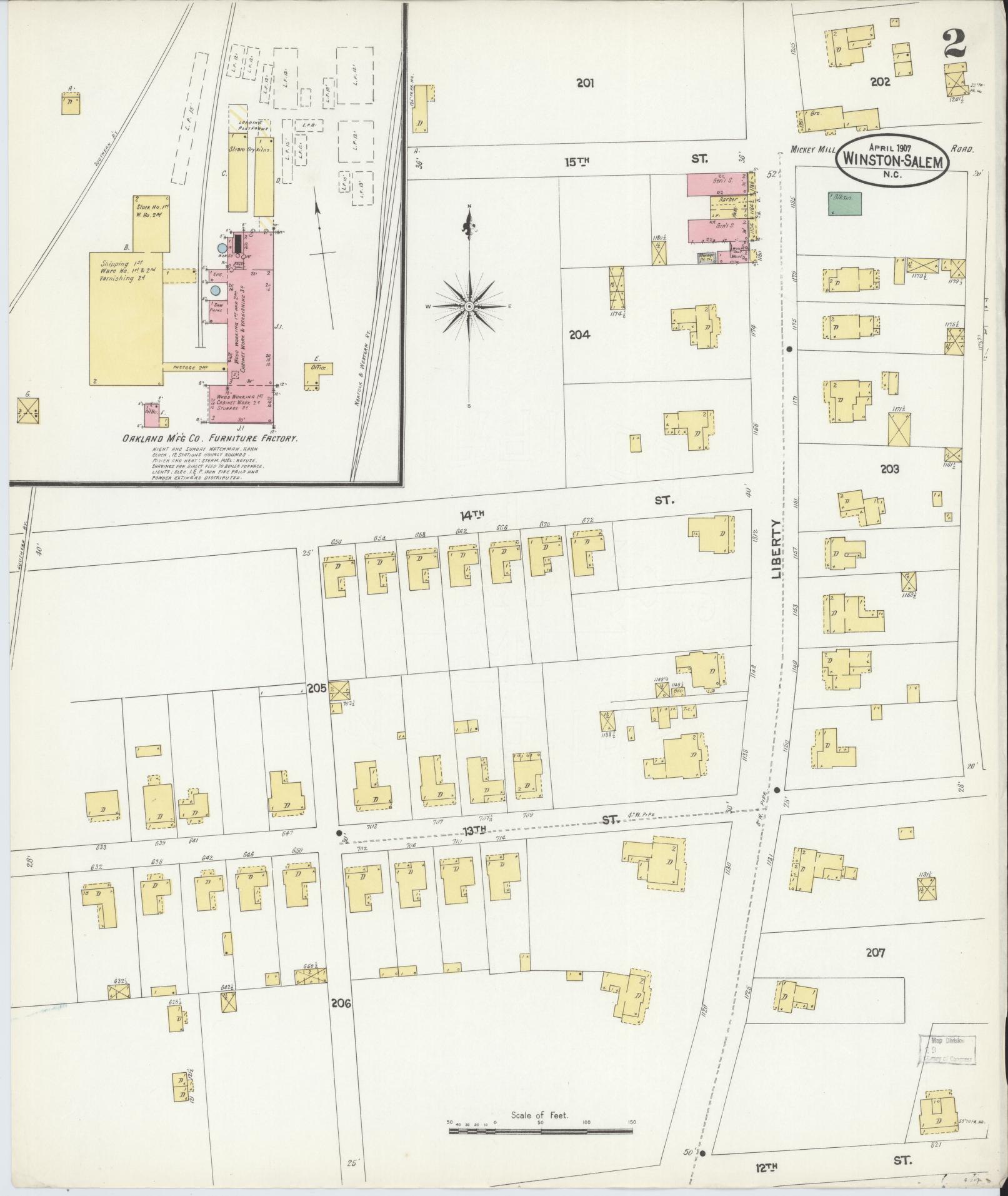 Sanborn Fire Insurance Map from Winston-Salem, Forsyth County, North Carolina (1907), Sheet #0002 - Historic Sanborn Fire Insurance Map Print, vintage old map wall art, antique decor, genealogy gift, North Carolina North Carolina map