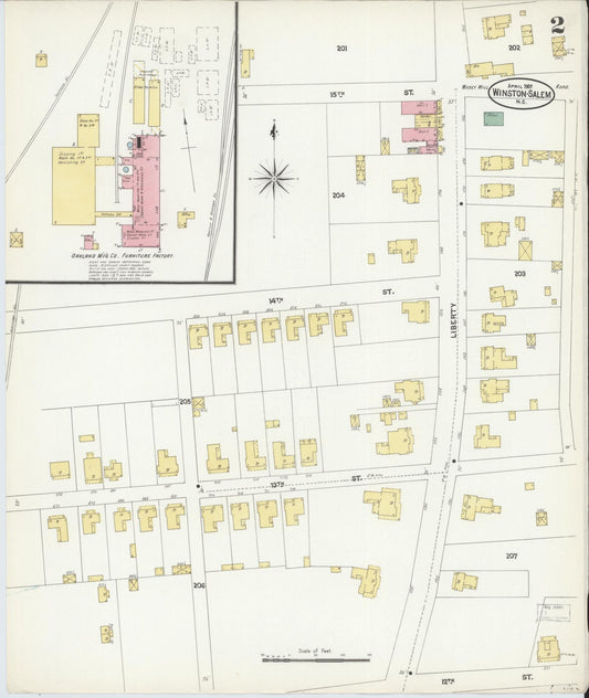 Sanborn Fire Insurance Map from Winston-Salem, Forsyth County, North Carolina (1907), Sheet #0002 - Historic Sanborn Fire Insurance Map Print, vintage old map wall art, antique decor, genealogy gift, North Carolina North Carolina map
