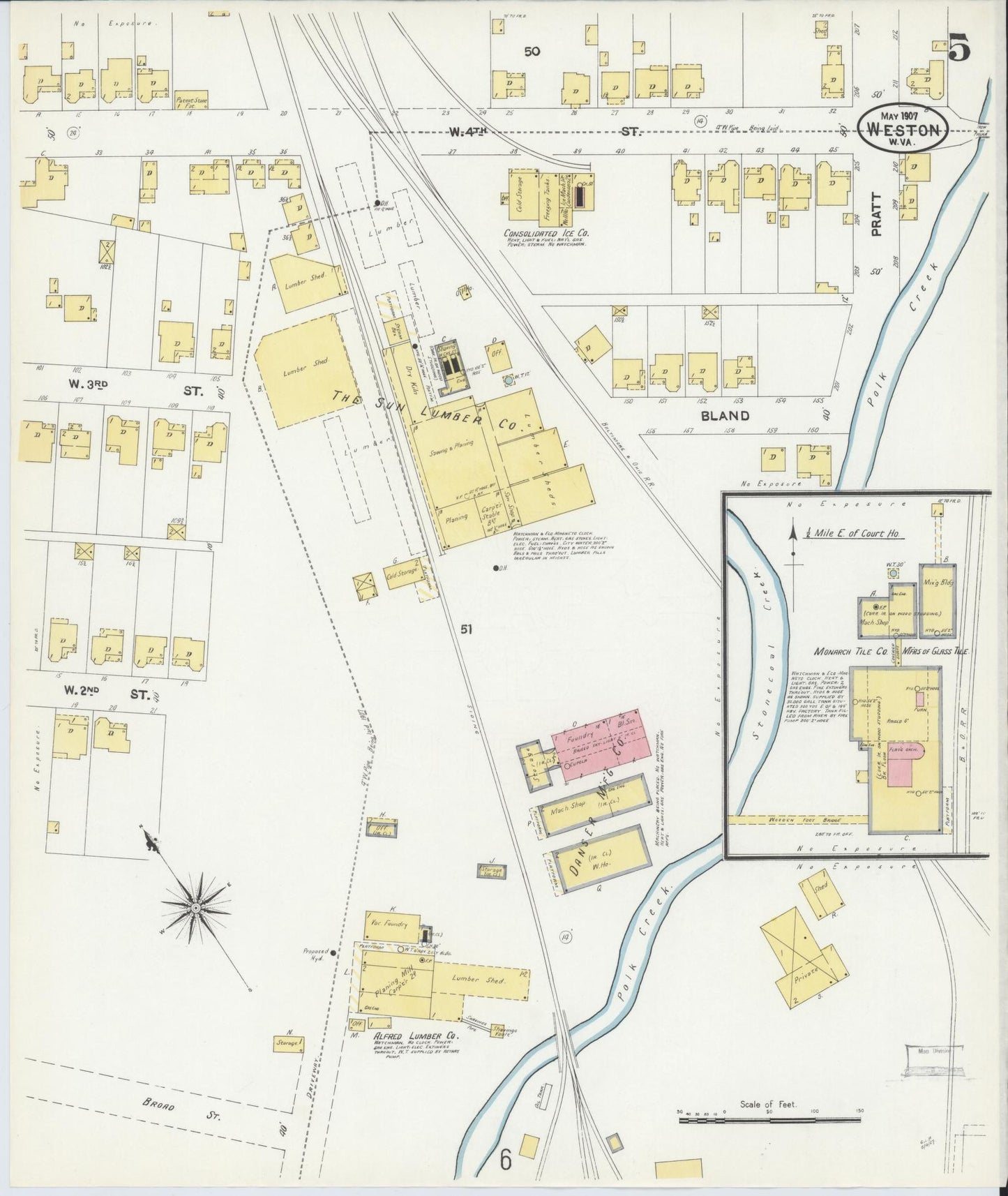 Sanborn Fire Insurance Map from Weston, Lewis County, West Virginia (1907), Sheet #0005 - Historic Sanborn Fire Insurance Map Print, vintage old map wall art, antique decor, genealogy gift, West Virginia West Virginia map
