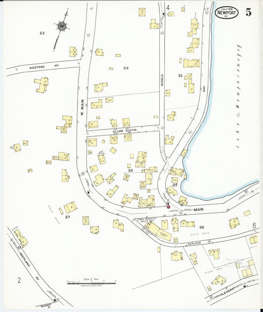 Sanborn Fire Insurance Map from Newport, Orleans County, Vermont (1919), Sheet #0005 - Historic Sanborn Fire Insurance Map Print, vintage old map wall art, antique decor, genealogy gift, Vermont Vermont map