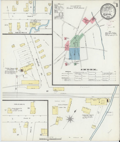Sanborn Fire Insurance Map from Clinton, Oneida County, New York (1895), Sheet #0001 - Complete Map Set gallery image, historic Sanborn map, vintage wall art, New York New York