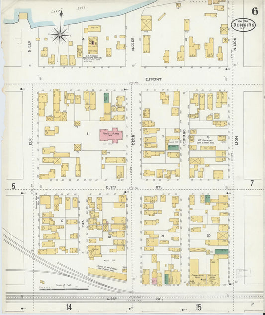 Sanborn Fire Insurance Map from Dunkirk, Chautauqua County, New York (1904), Sheet #0006 - Historic Sanborn Fire Insurance Map Print, vintage old map wall art, antique decor, genealogy gift, New York New York map