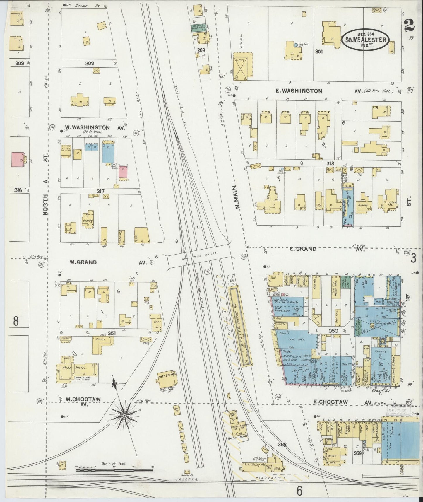 Sanborn Fire Insurance Map from South McAlester, Pittsburg County, Oklahoma (1904), Sheet #0002 - Complete Map Set gallery image, historic Sanborn map, vintage wall art, Oklahoma Oklahoma