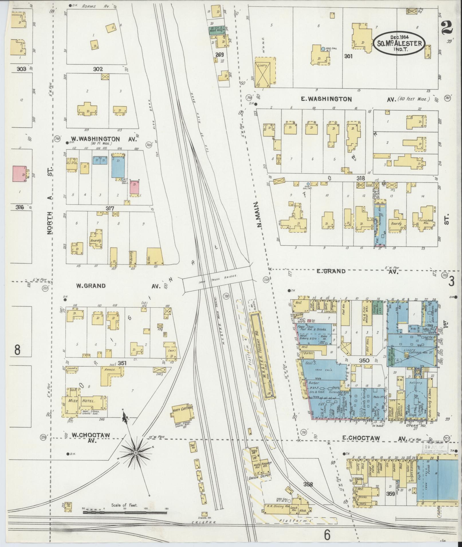 Sanborn Fire Insurance Map from South McAlester, Pittsburg County, Oklahoma (1904), Sheet #0002 - Complete Map Set gallery image, historic Sanborn map, vintage wall art, Oklahoma Oklahoma