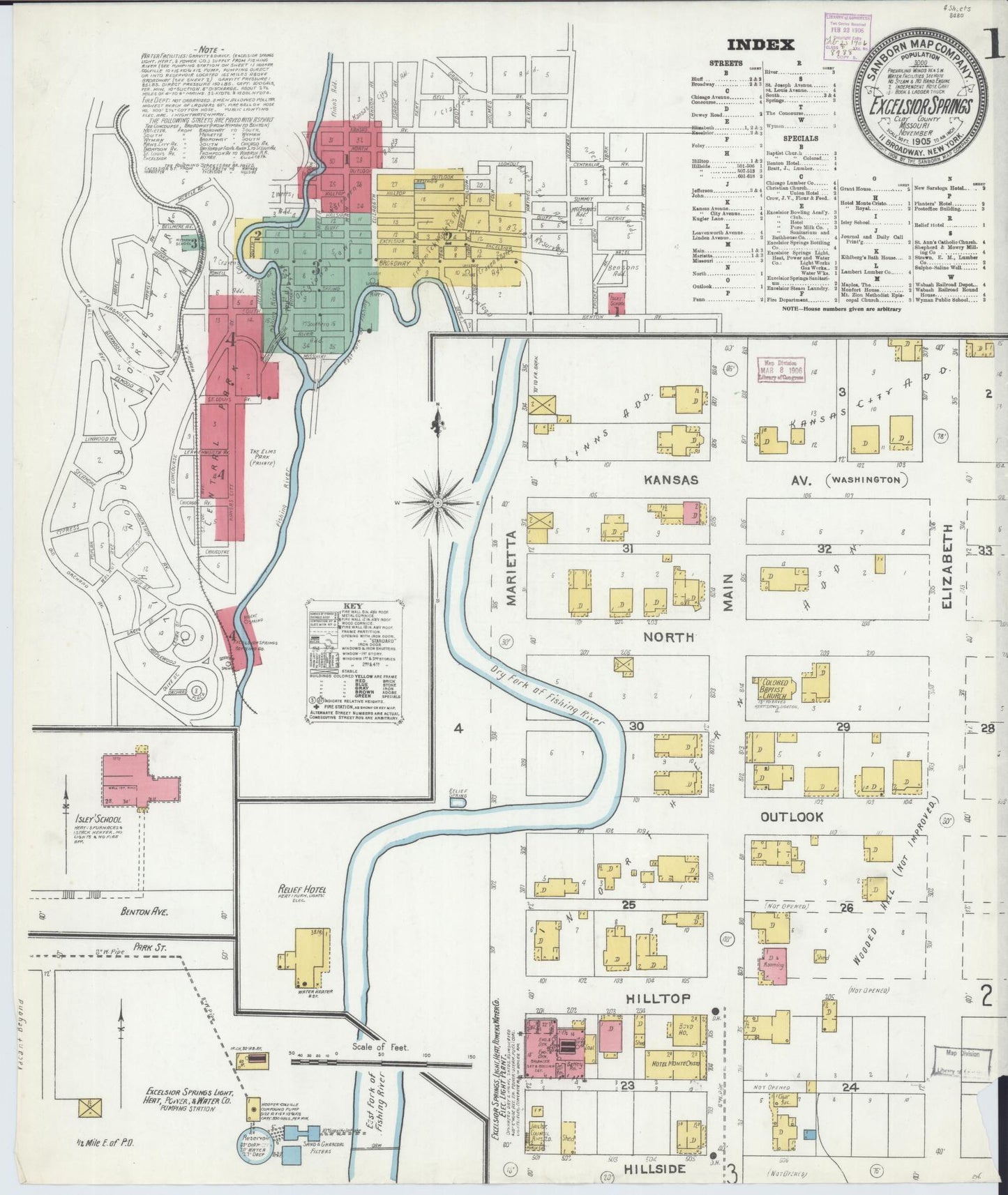 Sanborn Fire Insurance Map from Excelsior Springs, Clay County, Missouri (1905), Sheet #0001 - Historic Sanborn Fire Insurance Map Print, vintage old map wall art, antique decor, genealogy gift, Missouri Missouri map