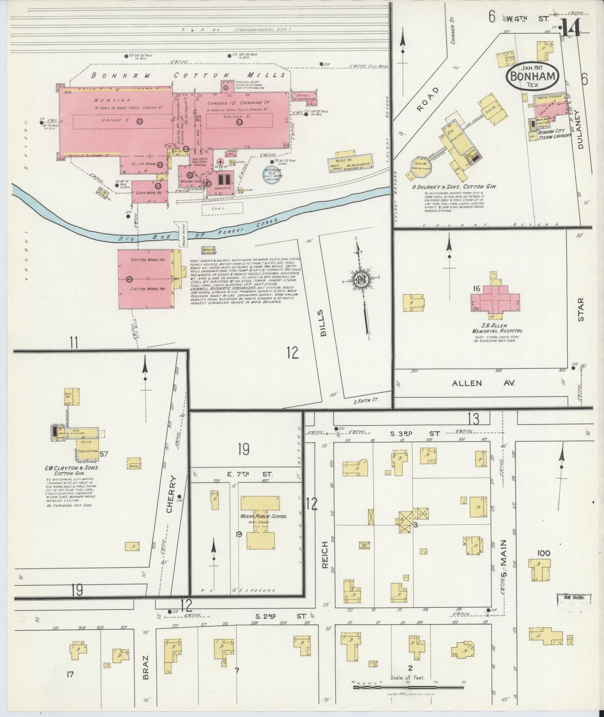 Sanborn Fire Insurance Map from Bonham, Fannin County, Texas (1917), Sheet #0014 - Complete Map Set gallery image, historic Sanborn map, vintage wall art, Texas Texas
