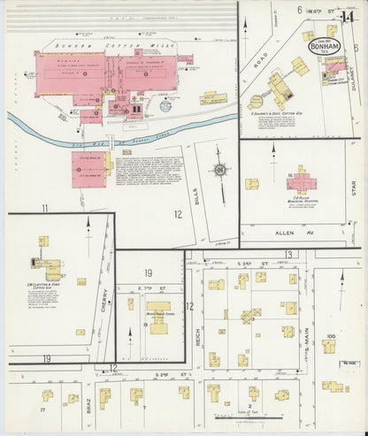 Sanborn Fire Insurance Map from Bonham, Fannin County, Texas (1917), Sheet #0014 - Complete Map Set gallery image, historic Sanborn map, vintage wall art, Texas Texas