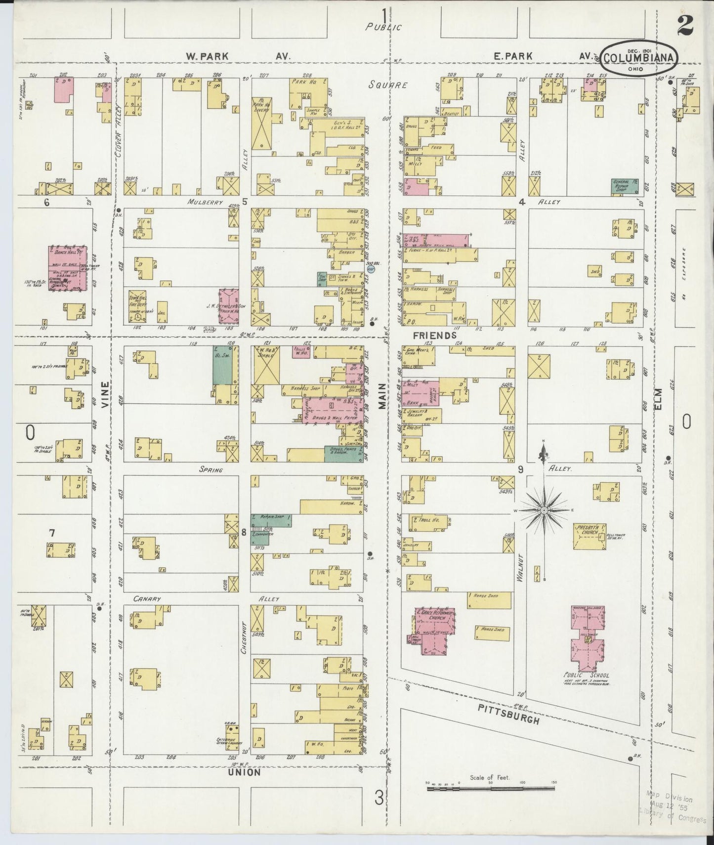 Sanborn Fire Insurance Map from Columbiana, Columbiana County, Ohio (1901), Sheet #0002 - Historic Sanborn Fire Insurance Map Print, vintage old map wall art, antique decor, genealogy gift, Ohio Ohio map