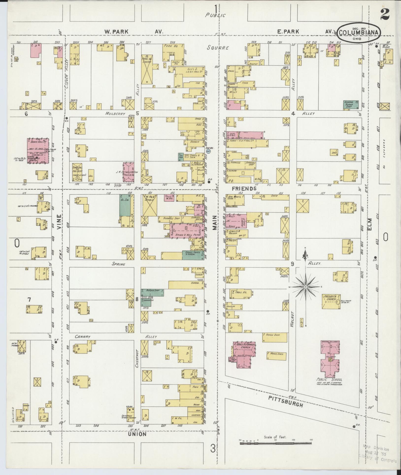 Sanborn Fire Insurance Map from Columbiana, Columbiana County, Ohio (1901), Sheet #0002 - Historic Sanborn Fire Insurance Map Print, vintage old map wall art, antique decor, genealogy gift, Ohio Ohio map