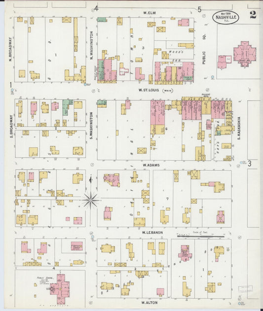 Sanborn Fire Insurance Map from Nashville, Washington County, Illinois (1899), Sheet #0002 - Historic Sanborn Fire Insurance Map Print, vintage old map wall art, antique decor, genealogy gift, Illinois Illinois map