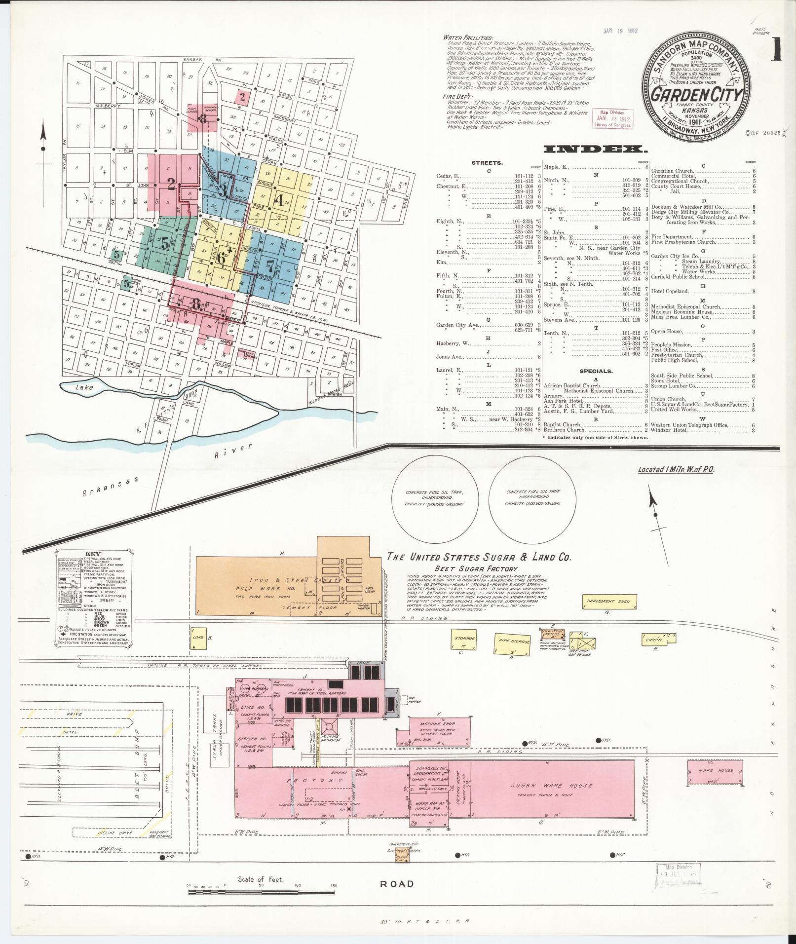 Sanborn Fire Insurance Map from Garden City, Finney County, Kansas (1911), Sheet #0001 - Historic Sanborn Fire Insurance Map Print, vintage old map wall art, antique decor, genealogy gift, Kansas Kansas map
