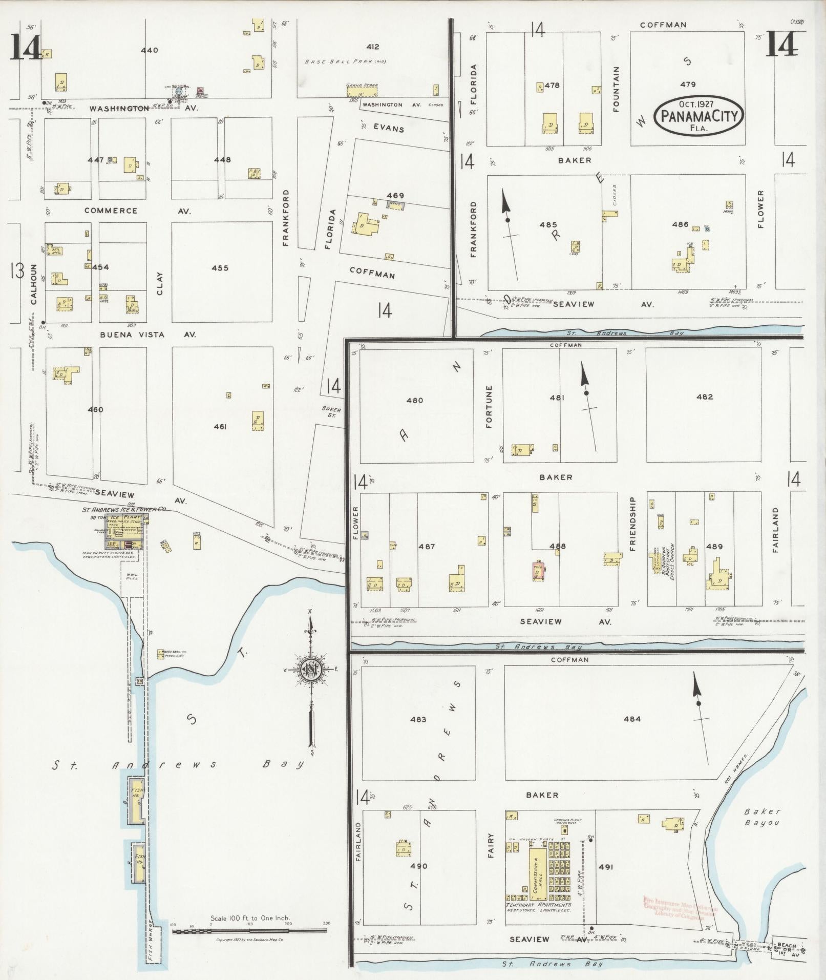Sanborn Fire Insurance Map from Panama City, Bay County, Florida (1927), Sheet #0014 - Complete Map Set gallery image, historic Sanborn map, vintage wall art, Florida Florida