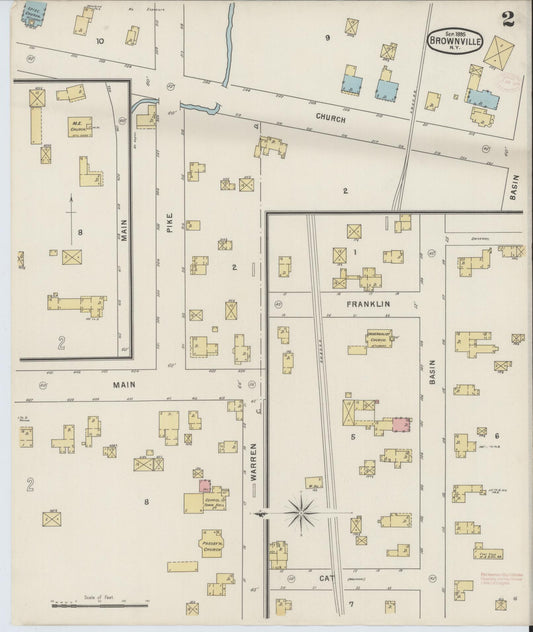 Sanborn Fire Insurance Map from Brownville, Jefferson County, New York (1895), Sheet #0002 - Historic Sanborn Fire Insurance Map Print, vintage old map wall art, antique decor, genealogy gift, New York New York map