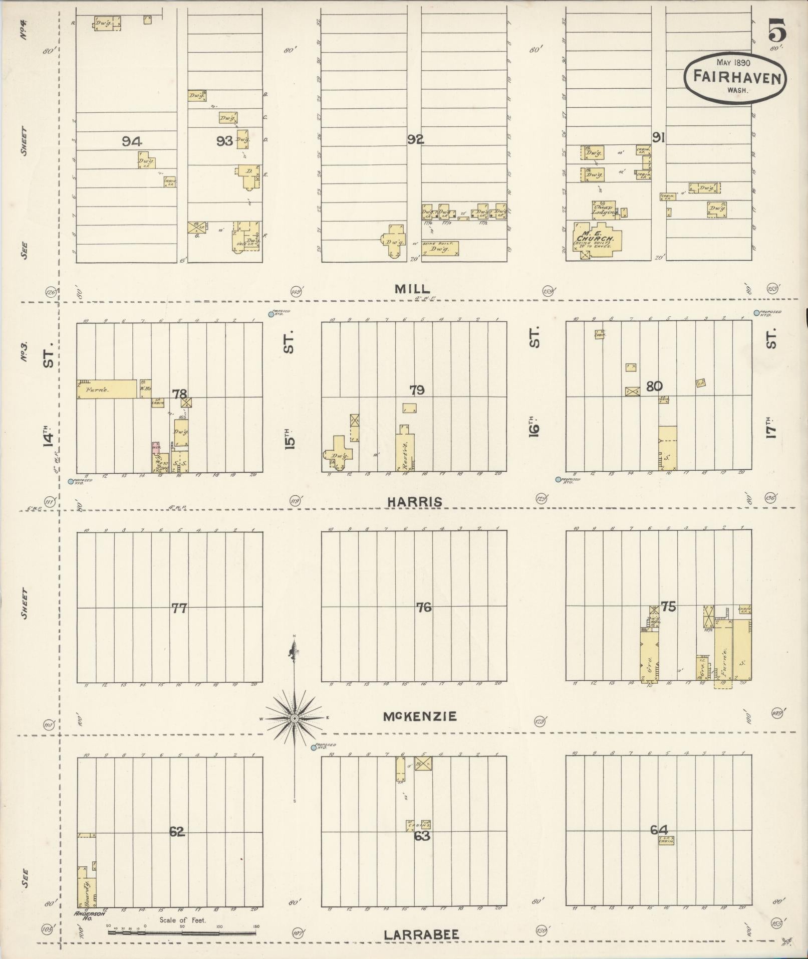 Sanborn Fire Insurance Map from Fairhaven [see also Bellingham and Sehome], Whatcom County, Washington (1890), Sheet #0005 - Complete Map Set gallery image, historic Sanborn map, vintage wall art, Washington Washington