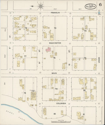 Sanborn Fire Insurance Map from Olympia, Thurston County, Washington (1888), Sheet #0006 - Complete Map Set gallery image, historic Sanborn map, vintage wall art, Washington Washington
