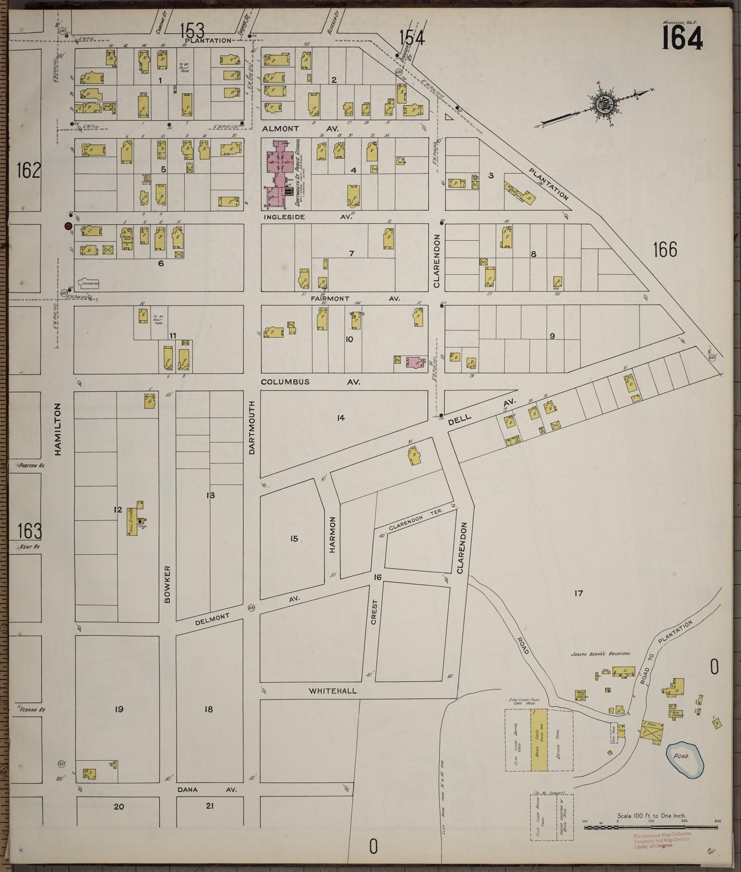 Sanborn Fire Insurance Map from Worcester, Worcester County, Massachusetts (1910), Sheet #0164 - Complete Map Set gallery image, historic Sanborn map, vintage wall art, Massachusetts Massachusetts