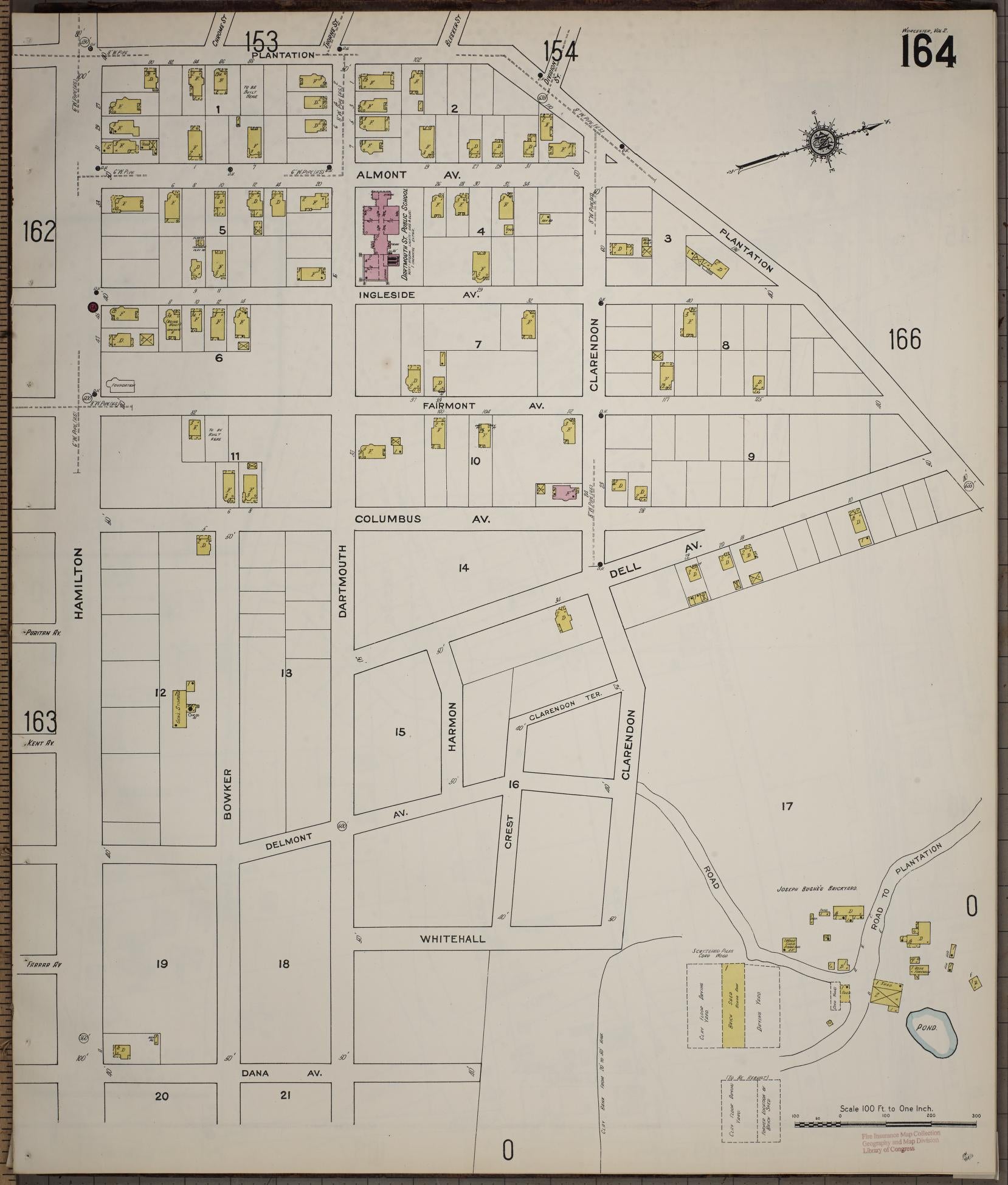 Sanborn Fire Insurance Map from Worcester, Worcester County, Massachusetts (1910), Sheet #0164 - Complete Map Set gallery image, historic Sanborn map, vintage wall art, Massachusetts Massachusetts