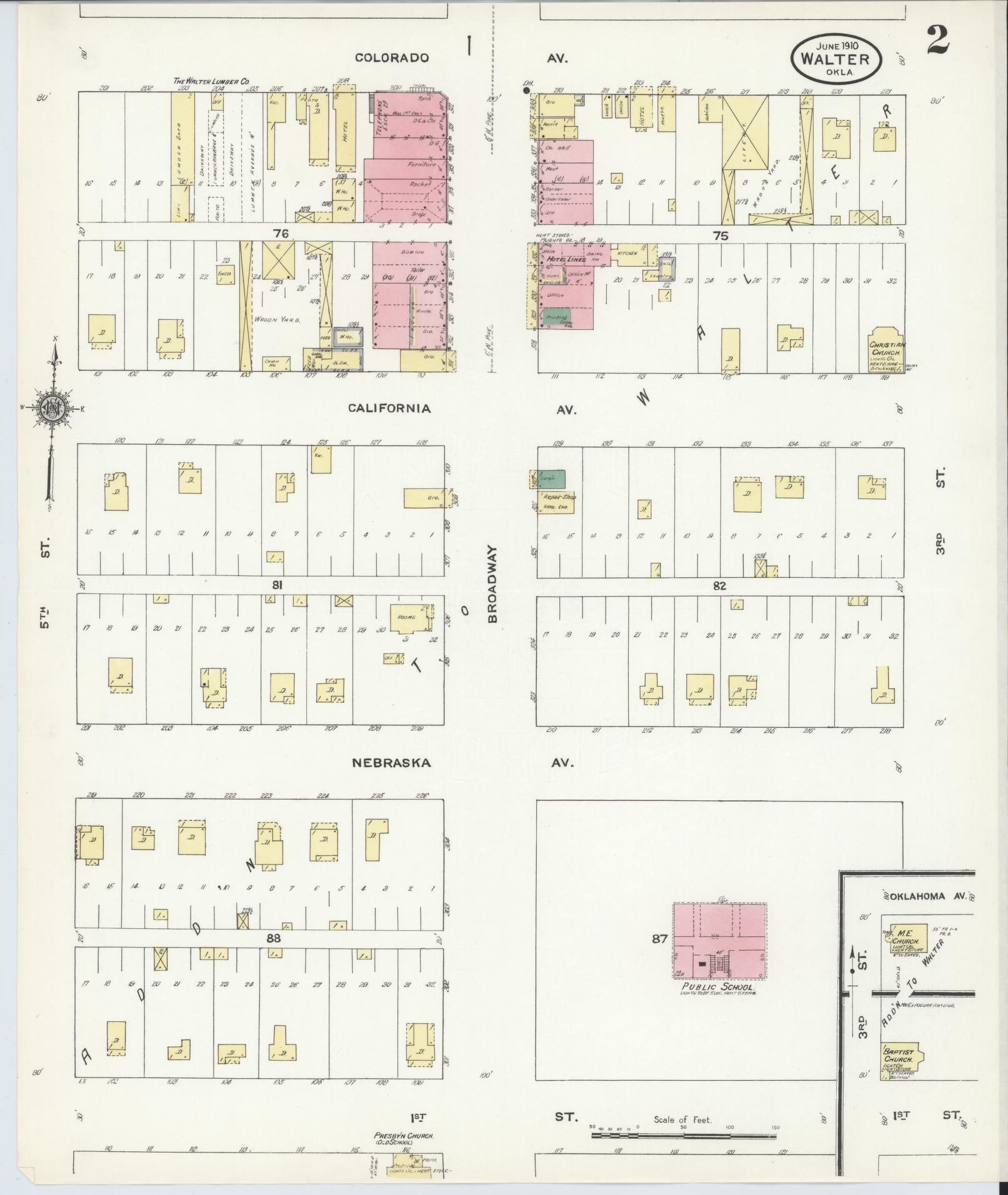 Sanborn Fire Insurance Map from Walters, Cotton County, Oklahoma (1910), Sheet #0002 - Historic Sanborn Fire Insurance Map Print, vintage old map wall art, antique decor, genealogy gift, Oklahoma Oklahoma map
