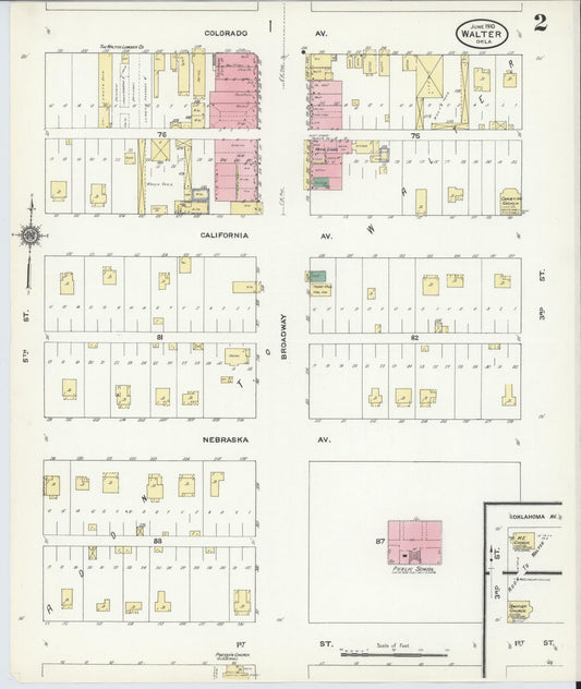 Sanborn Fire Insurance Map from Walters, Cotton County, Oklahoma (1910), Sheet #0002 - Historic Sanborn Fire Insurance Map Print, vintage old map wall art, antique decor, genealogy gift, Oklahoma Oklahoma map