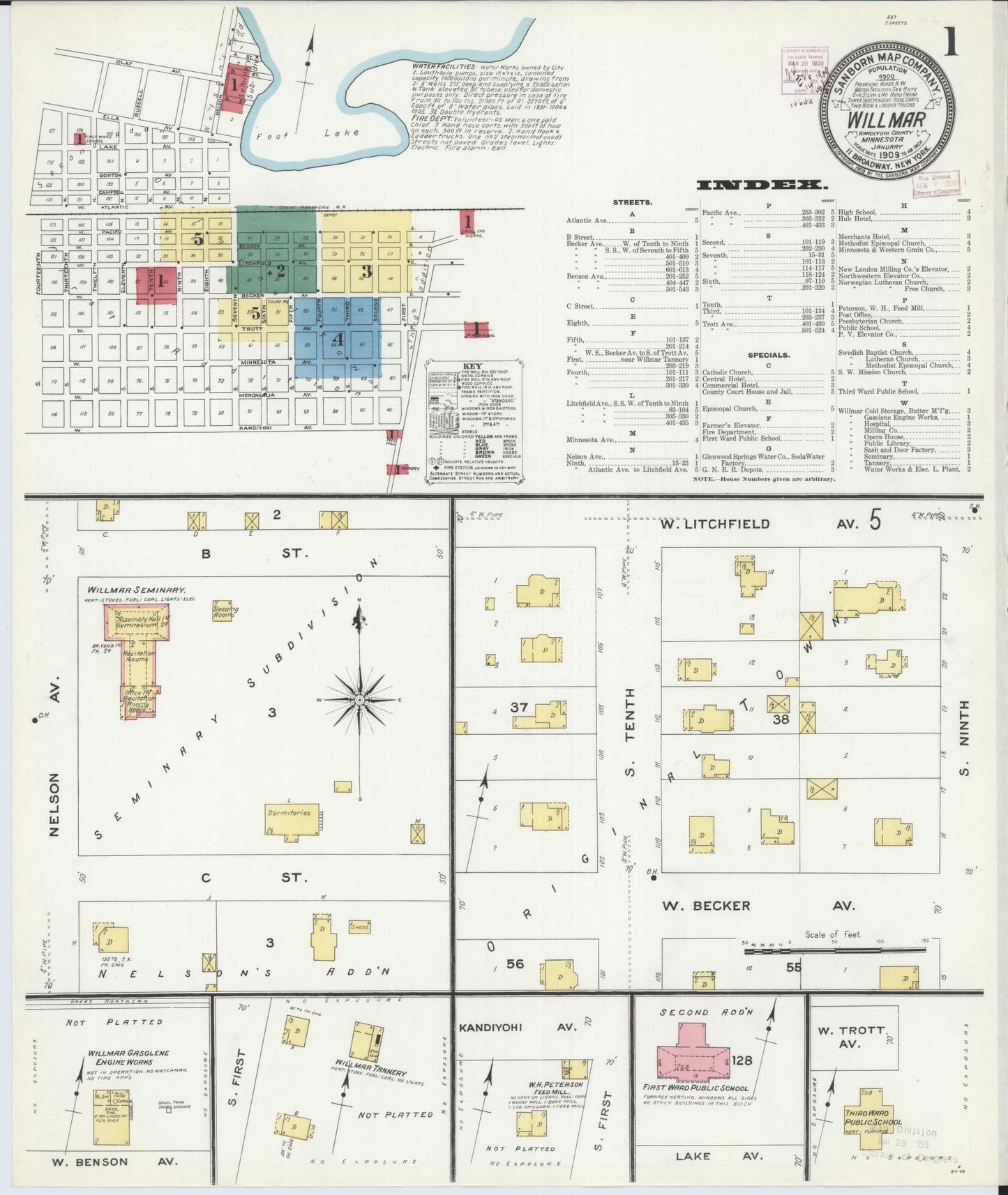 Sanborn Fire Insurance Map from Willmar, Kandiyohi County, Minnesota (1909), Sheet #0001 - Complete Map Set gallery image, historic Sanborn map, vintage wall art, Minnesota Minnesota