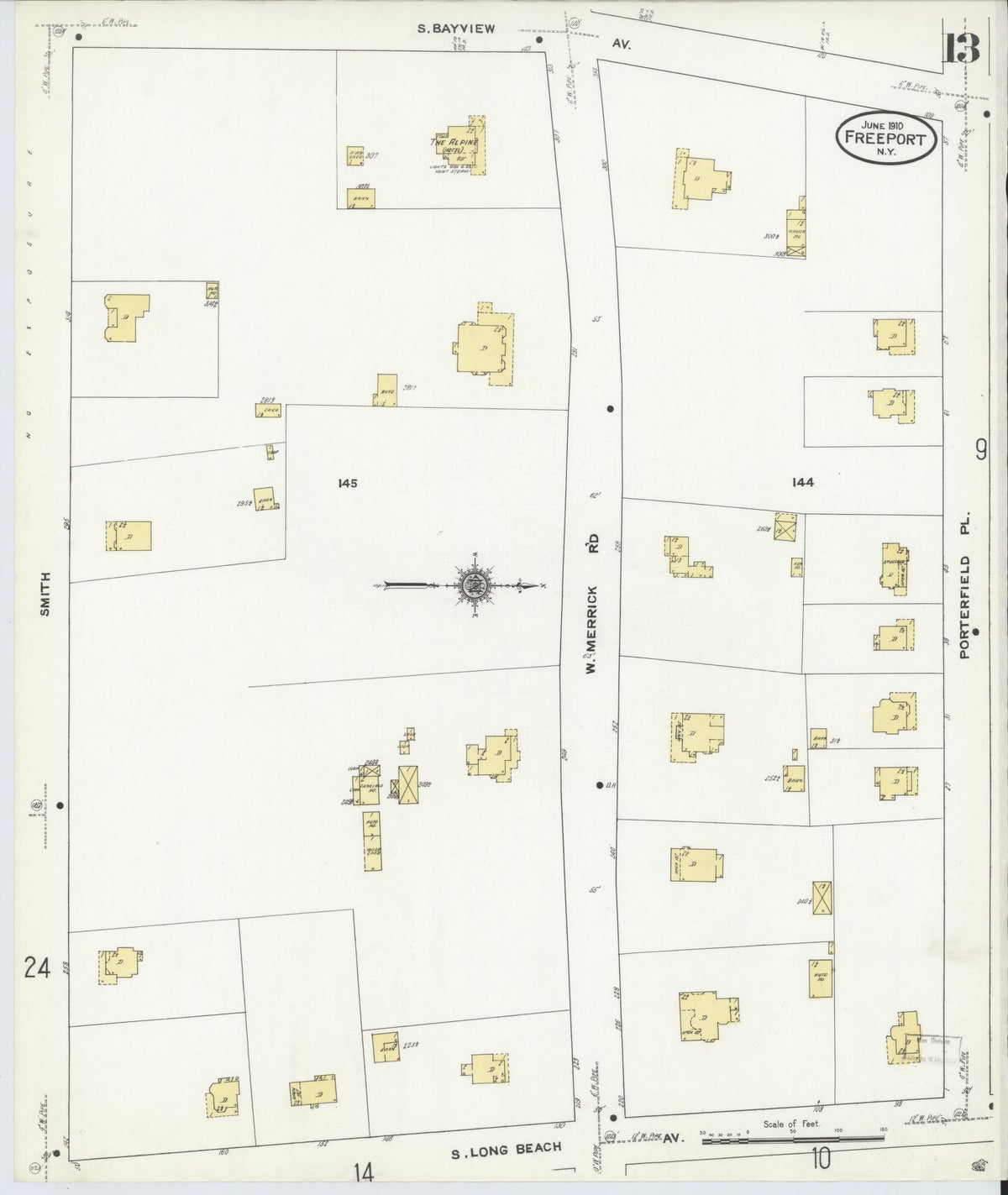 Sanborn Fire Insurance Map from Freeport, Nassau County, New York (1910), Sheet #0013 - Complete Map Set gallery image, historic Sanborn map, vintage wall art, New York New York