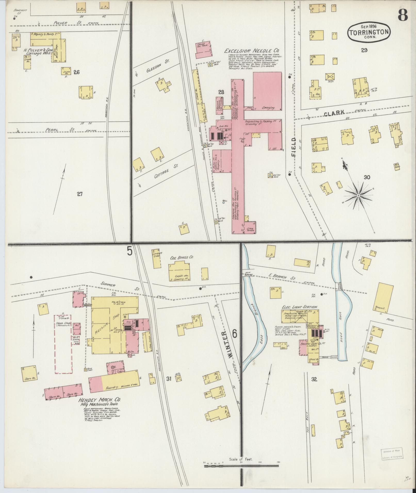 Sanborn Fire Insurance Map from Torrington, Litchfield County, Connecticut (1896), Sheet #0008 - Complete Map Set gallery image, historic Sanborn map, vintage wall art, Connecticut Connecticut