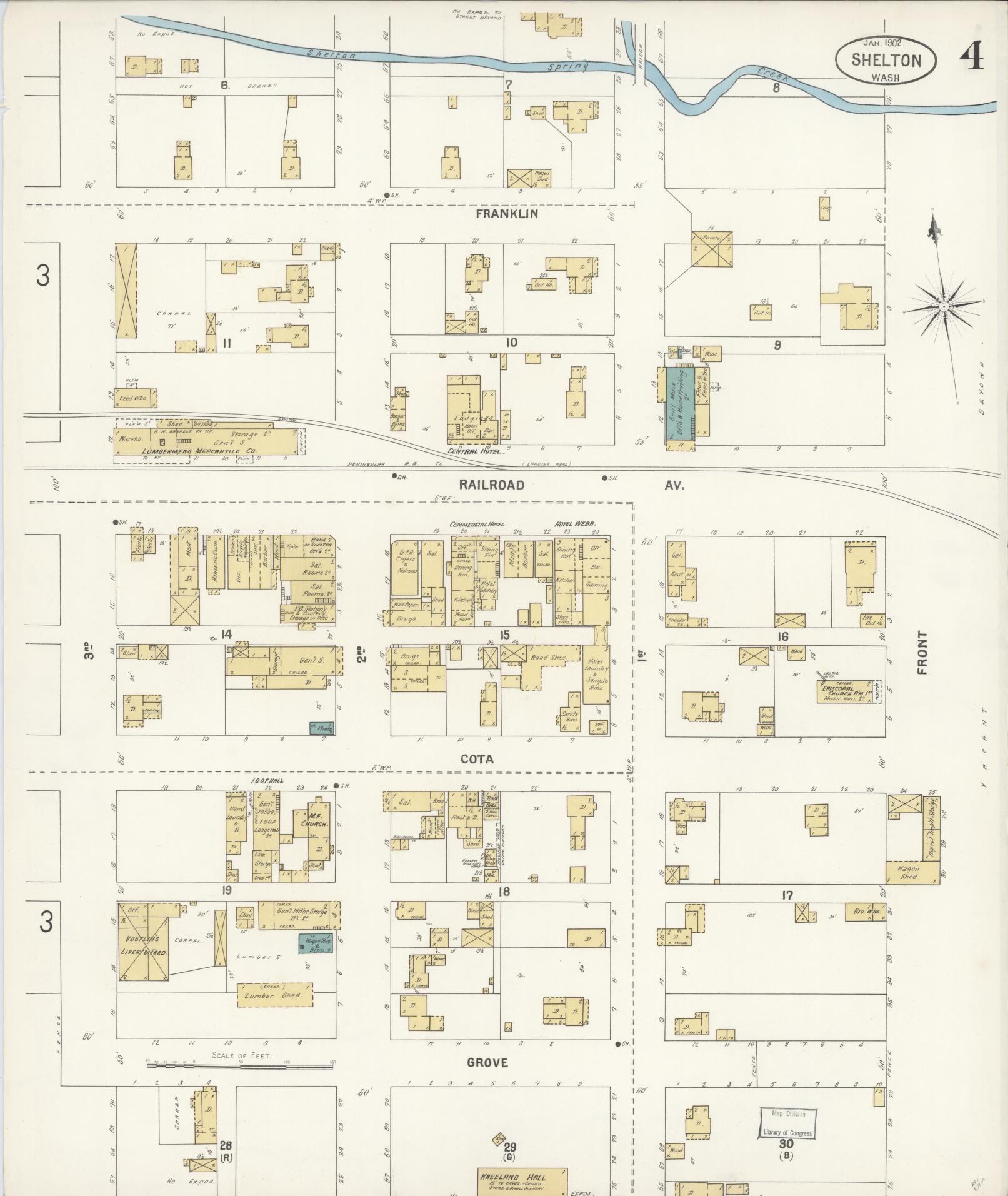 Sanborn Fire Insurance Map from Shelton, Mason County, Washington (1902), Sheet #0004 - Complete Map Set gallery image, historic Sanborn map, vintage wall art, Washington Washington